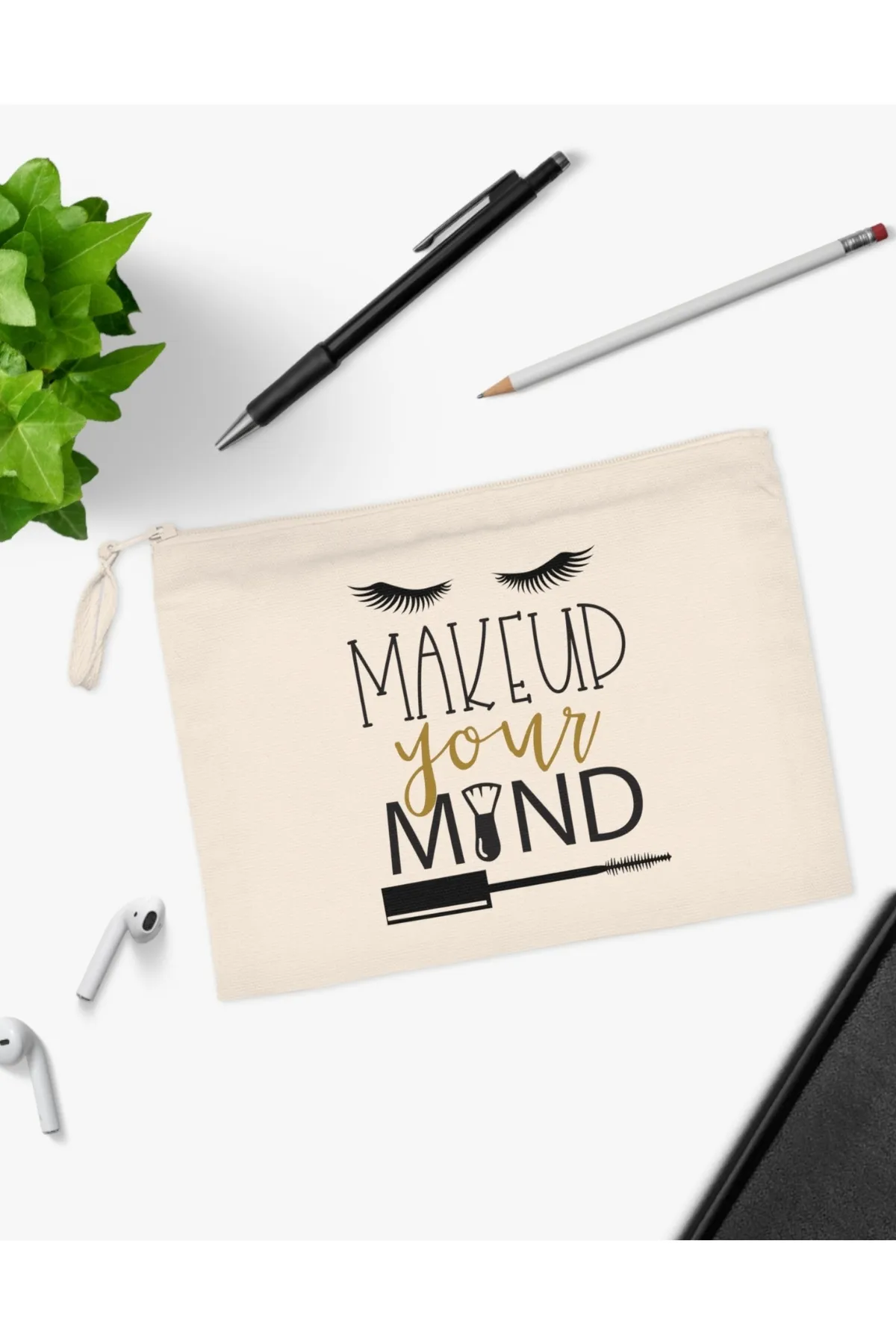 MakeUp Your Mind Yazılı Cilt Bakım ve Büyük Boy Kadın Makyaj Çantası